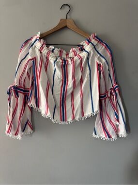NWT | Red Carter | off the shoulder red white and blue open back blouse | XS